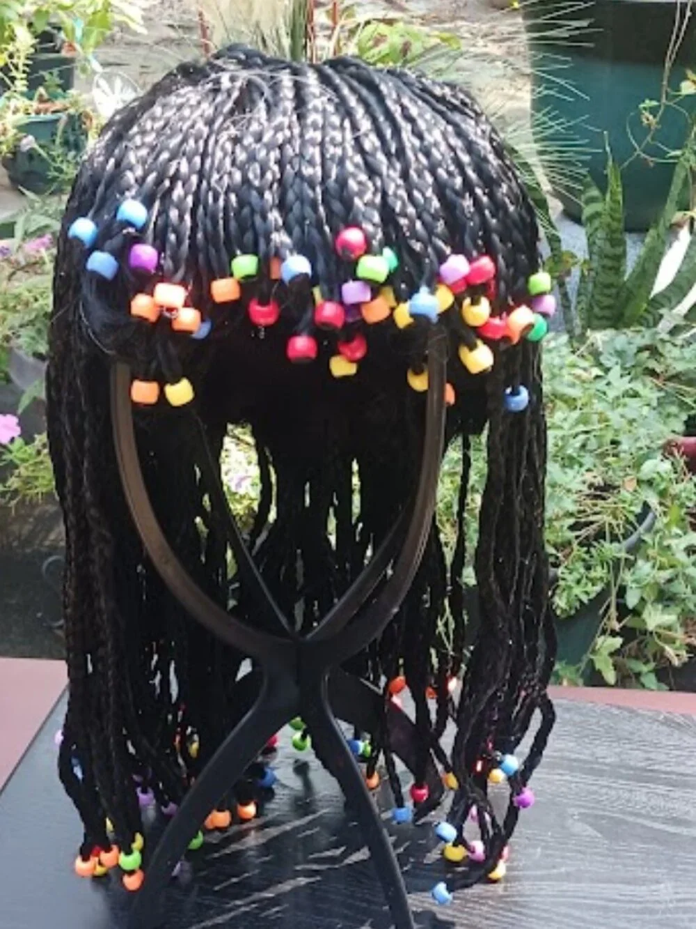 Black Braided Costume Wig Colorful Beads Unisex-Retro-Hippy-Egyptian Queen
